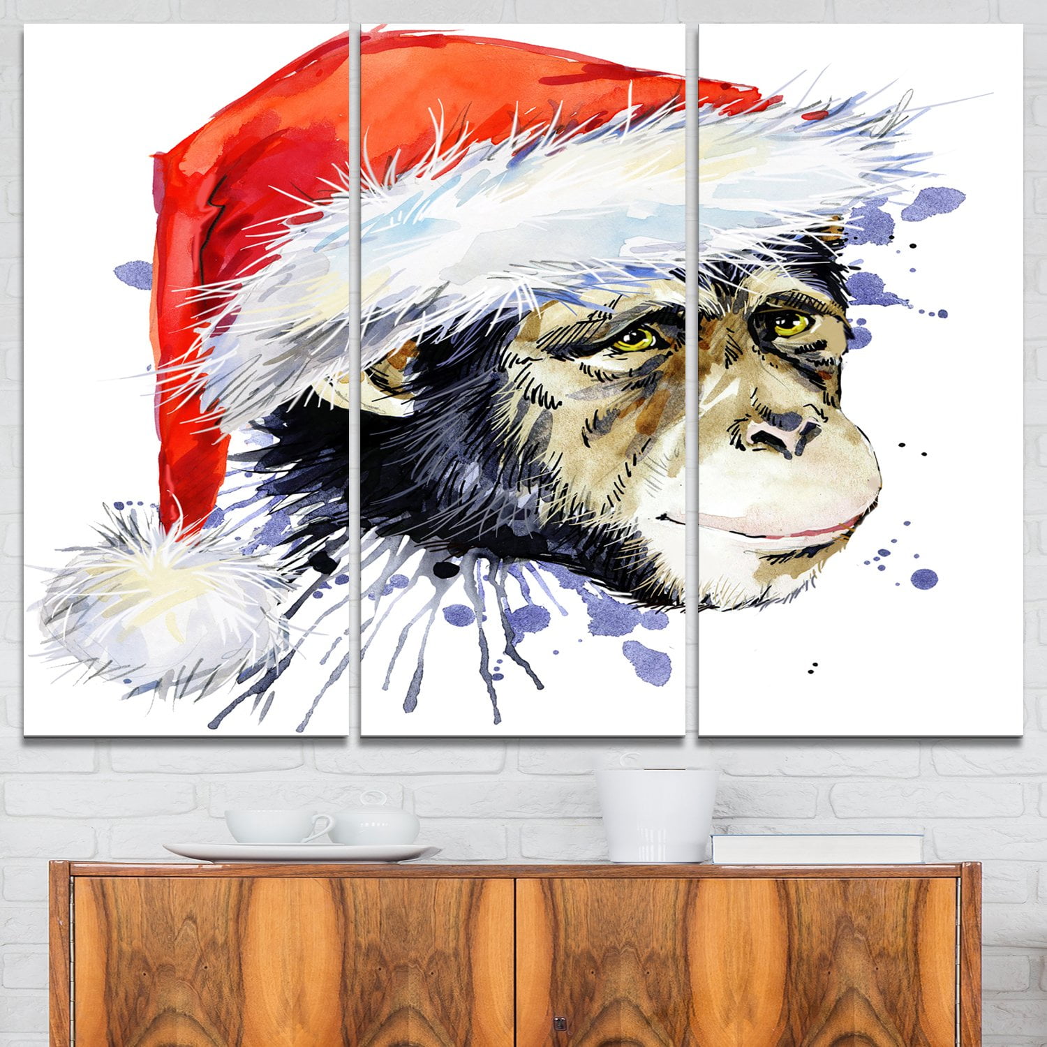 Design Art Monkey Santa Clause Canvas Print