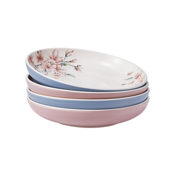 Bico Spring Sakura 35 oz Ceramic Pasta Bowls Set, Set of 4, Microwave & Dishwasher Safe, for Salad, Pasta, Soup