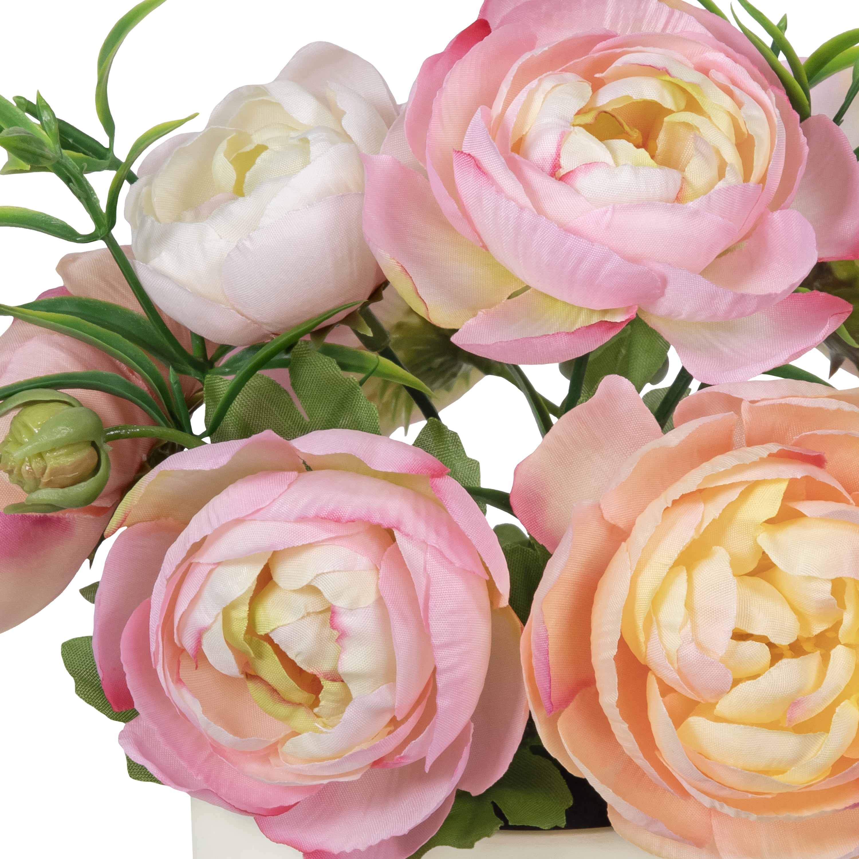 Mainstays 7 in Artificial Pink Ranunculus in Cream Pot, Indoor Use