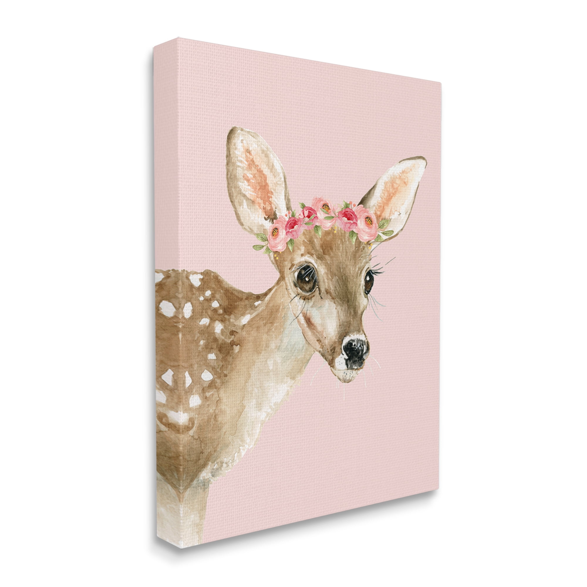 Stupell Industries Baby Deer Flower Crown Animals & Insects Painting Gallery Wrapped Canvas Art Print Wall Art, 16 x 20