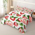thumbnail image 3 of Erosebridal Watercolor Red Strawberry Twin Quilt Set for Girls, Green Fresh Leaf Print Twin Coverlet Set, 2pcs, 3 of 7