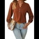 thumbnail image 3 of Camisas Holgadas de Larga Tipo Farol para Mujer, Blusas con Puños Fruncidos para el Trabajo, Blusas de Otoño. Rojo Marrón XL, 3 of 10