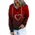 thumbnail image 2 of Jinhomg Women's Quarter Button Sweatshirt Lightweight Heart Printed Drawstring Hoodies Casual Comfy Long Sleeve Holiday Pullover Top with Kangaroo Pocket Summer Saving Red S, 2 of 5