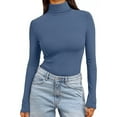 thumbnail image 6 of YOZGXEG Long Sleeve Shirts For Women Women Solid Color High Neck Long Sleeve Crewneck Slim Fit Basic Rayon Spandex T Shirt Top Blue S-5Xl, 6 of 7