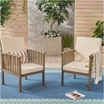 thumbnail image 4 of JERFIT Outdoor Acacia Wood Club Chairs Set of 2, Waterproof Patio Lounge Seating with Gray Wood Frame and Cream Cushions for Garden, Poolside, 4 of 10