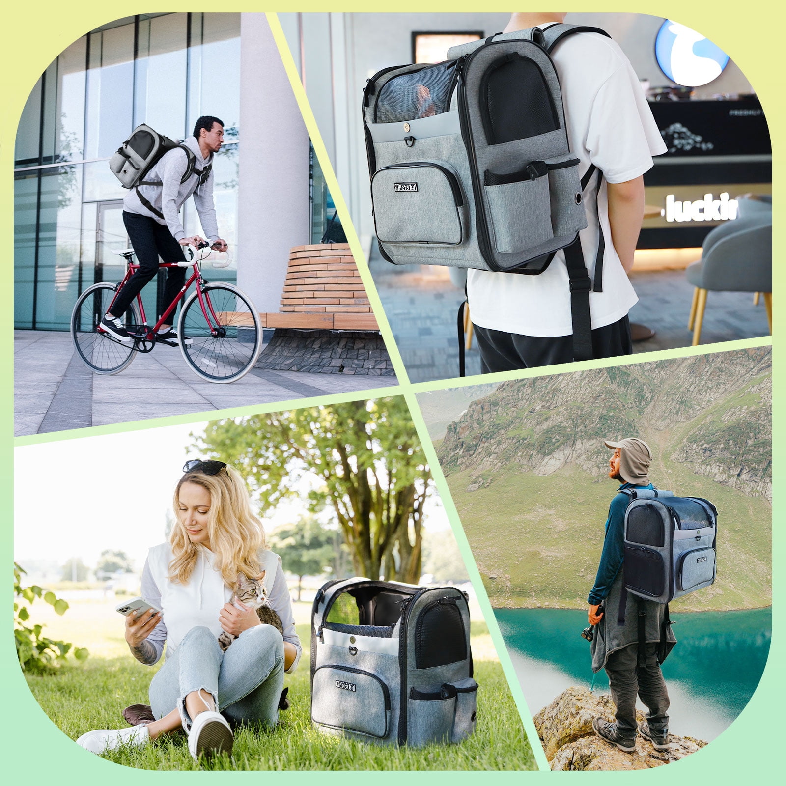 PETSKD Pet Carrier Backpack for Dogs Cats, 13x11x16.5 inches Outdoor Travel Backpack with with Safety Lock Zipperl, Large Space Foldable Backpack for Pets Under 20 lbs, Gray