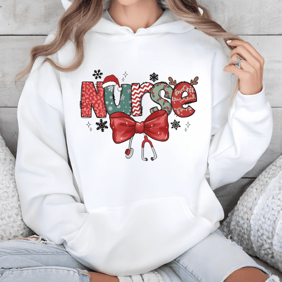 Christmas Nurse Hoodie Women’s Holiday Sweatshirt Medical Gift Idea S-3XL