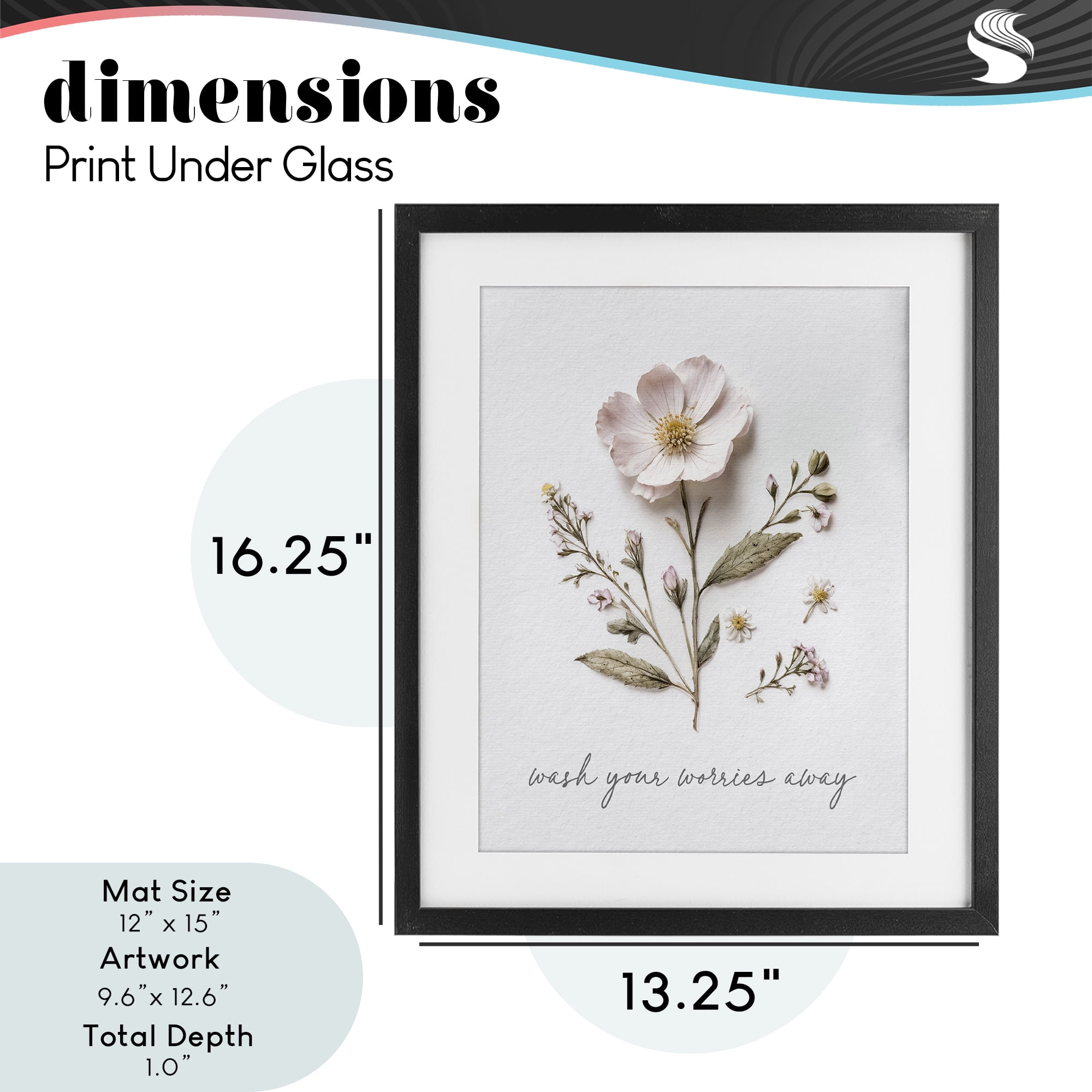Pressed Flower Wash Worries Away Black Framed Print Under Glass, design by Lettered and Lined