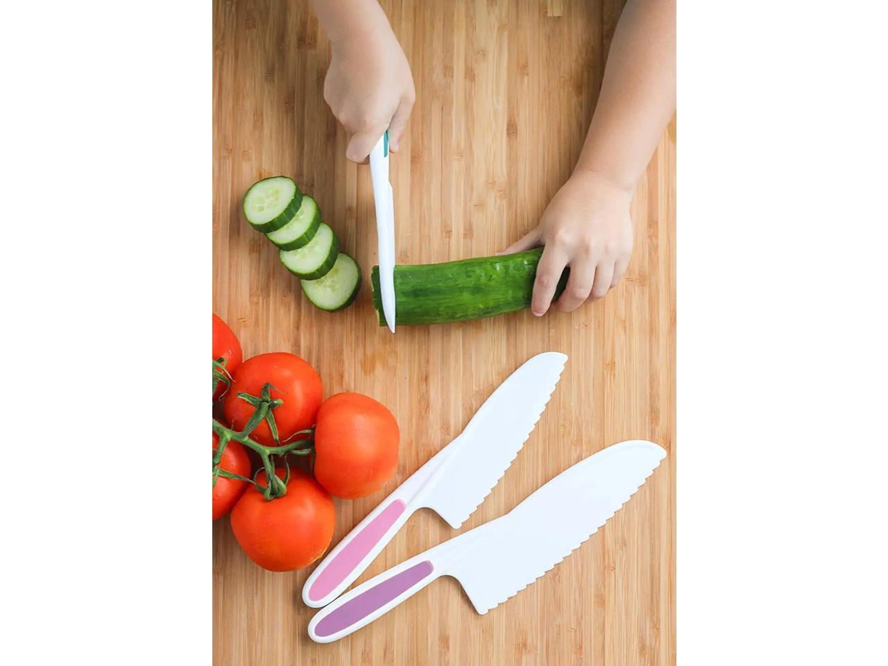 Tovla Jr. Knives for Kids 3-Piece Nylon Kitchen Baking Knife Set: Children's Cooking Knives in 3 Sizes & Colors - Firm Grip, Serrated Edges, BPA-Free Kids' Knives - Multi Green Multi-Pink