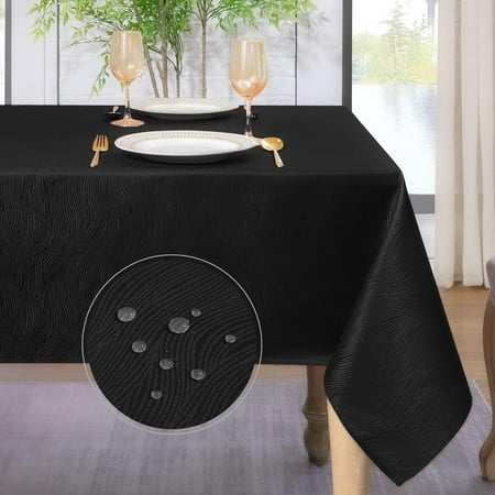 

XIACOCO-Jacquard Rectangle Tablecloth Swirl Design Waterproof Stain Resistant Table Cover Wrinkle Free Heavy Weight Table Cloths For Dinner/Parties/Holiday - 52 X 70 Inch Black