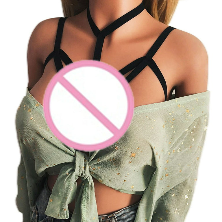 Sexy Women Girl Hollow Out Elastic Cage Bra Bandage Strappy Halter Bra  Chemise