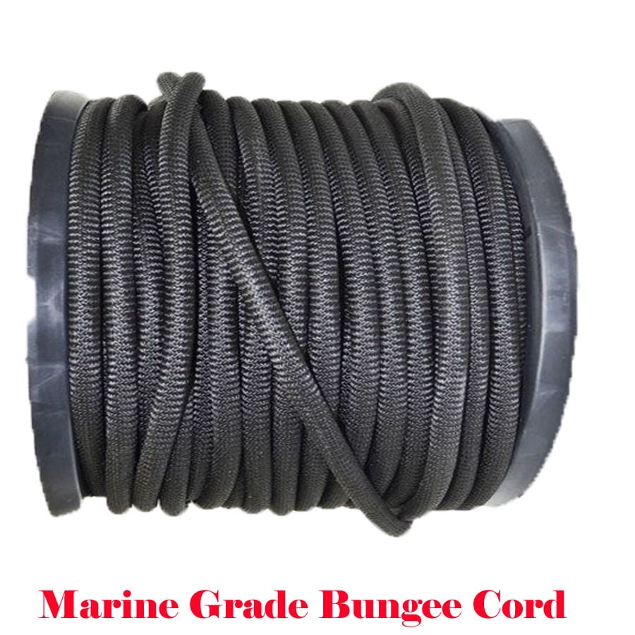 10ft 1/2" Black Bungee Cord Marine Grade Heavy Duty Shock Rope Tie Down Stretch 