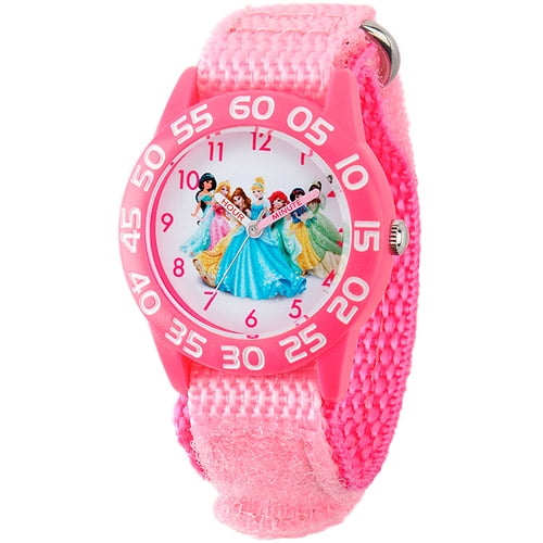 Disney Princess Girls' Plastic Case Watch, Pink Nylon Strap