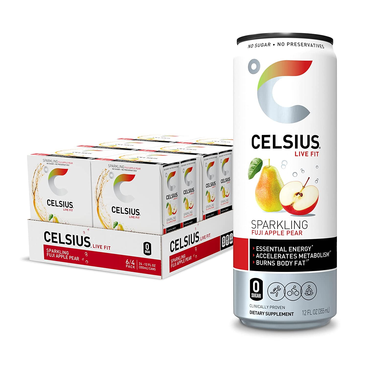 CELSIUS Essential Energy Drink 12 Fl Oz, Sparkling Fuji Apple Pear