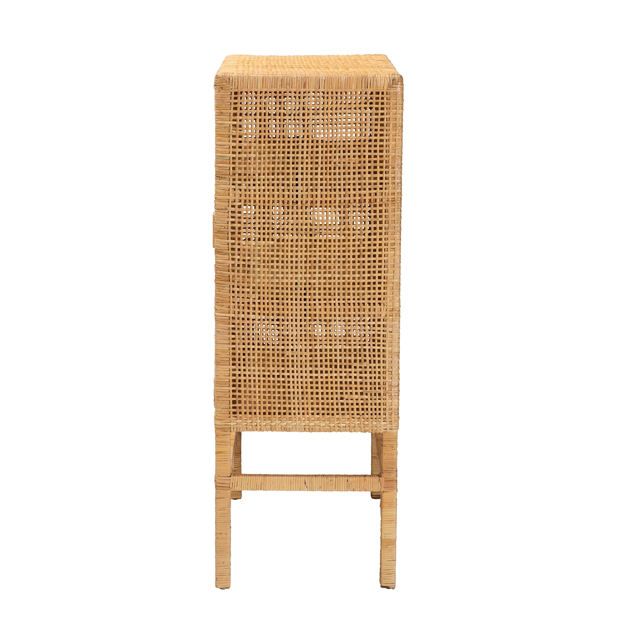 bali & pari Vivan Rattan and Mahogany wood BOHO Storage Cabinet, 3-Shelf, Natural Brown
