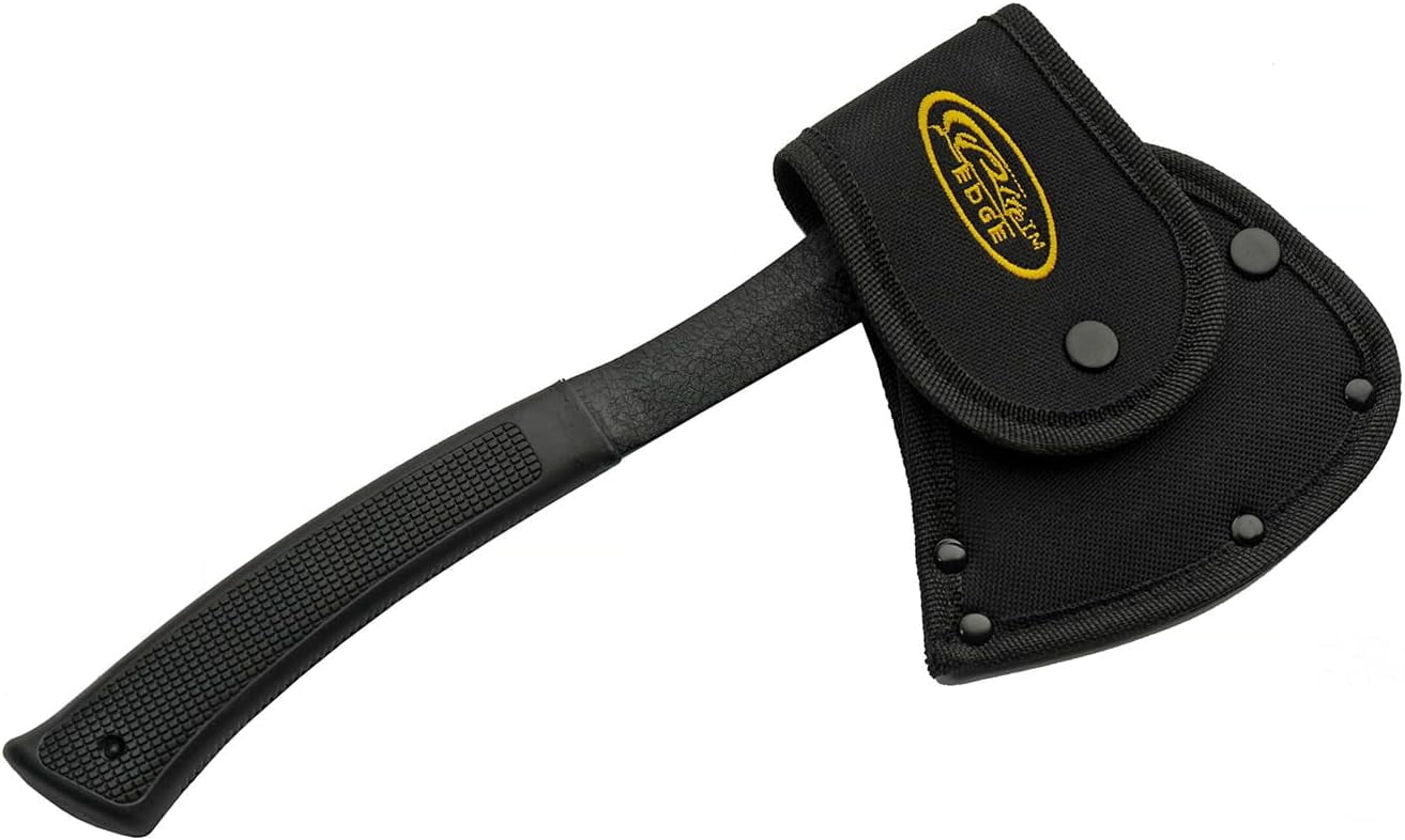SZCO 11-Inch All-Purpose Camping Axe Fixed Blade Forged Steel Outdoor Hatchet with Ergonomic Rubber Grip and Heavy-Duty Nylon Sheath