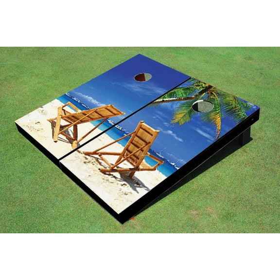 Beach Chairs Facing Each Other Theme Cornhole Boards