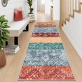 thumbnail image 2 of Washable Runner Rug 2x6 Bathroom Bohemian Geometric Hallway Rug Non-Slip Backing Stain-Resistant Indigenous Carpet EntrywayRed, 2 of 7