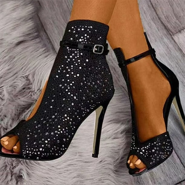 Black shiny open clearance toe heels