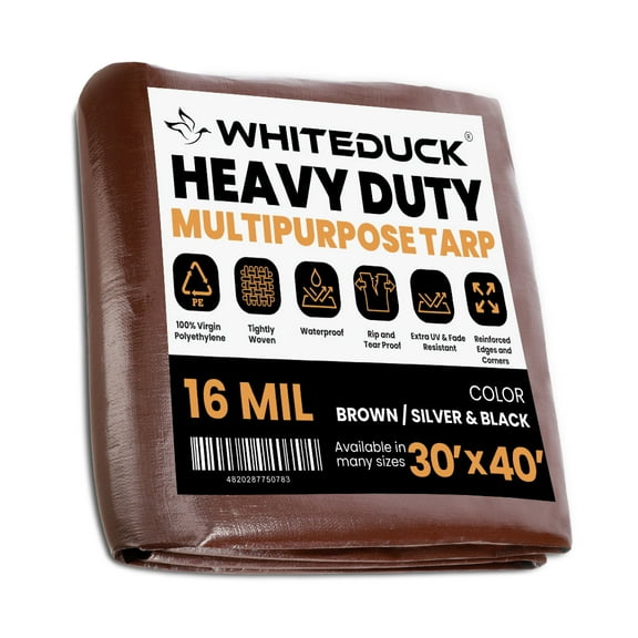 WHITEDUCK 30' x 40' Heavy Duty Tarp Cover Waterproof - 16 Mil Brown w/Grommets & Reinforced Edges