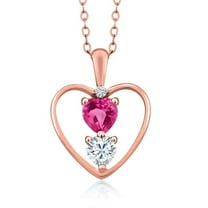 Gem Stone King 18K Rose Gold Plated Silver Pink Created Sapphire Pendant Necklace for Women (0.84 Cttw, Gemstone September Birthstone, Heart 5MM and 4MM, with 18 inch Silver Chain)