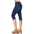 thumbnail image 2 of 2Luver, Women's, Stretchy 5 Pocket Skinny Mid Rise Capri Ripped Medium Denim Jeans, Denim Blue, 13, 2 of 3