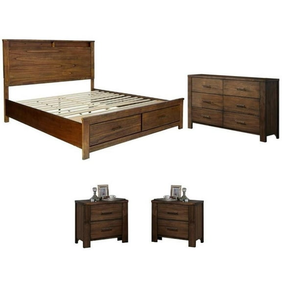 Home Square 4-Piece Set with King Bed 6 Drawer Dresser and 2 Nightstands