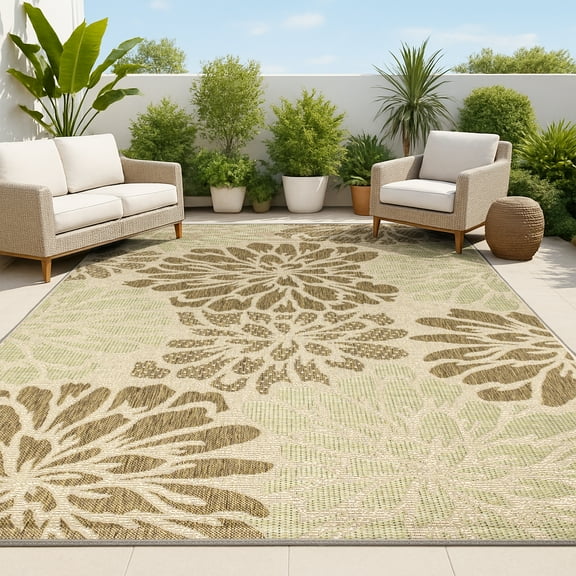 JONATHAN Y SANTA MONICA 9 x 12 Area Rug, Zinnia Floral Textured Weave - Sage/Brown, SMB110A-9