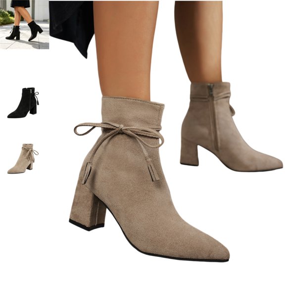 YOUYEDIAN Boots for Women Fall Winter Fashion High Block Heel Versatile Pointed Toe Mid Top Booties Side Zipper Warm Comfy Shoes