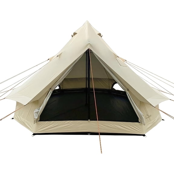 4m Outdoor Waterproof Sunshade Luxury Camping Tent, Lightweight 300D Oxford Yurt Tent, Family Bell Tent with 2 Stove Sockets (4-6 People)