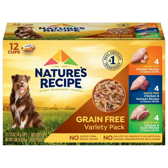 Nature’s Recipe Grain Free Wet Dog Food Variety Pack, 2.75 oz. Cup, 12 Count
