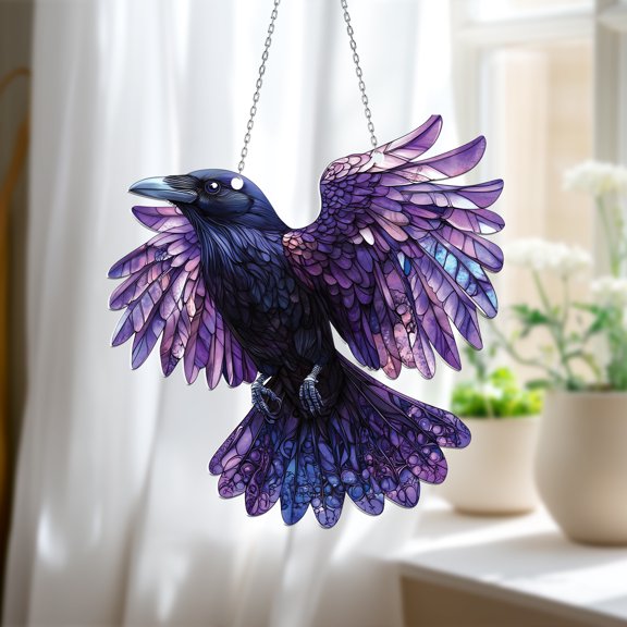 Acrylic Raven Suncatcher, Gothic Crow Window Hanging, Mystical Decor, Nature-Inspired Gift for Home & Memorial