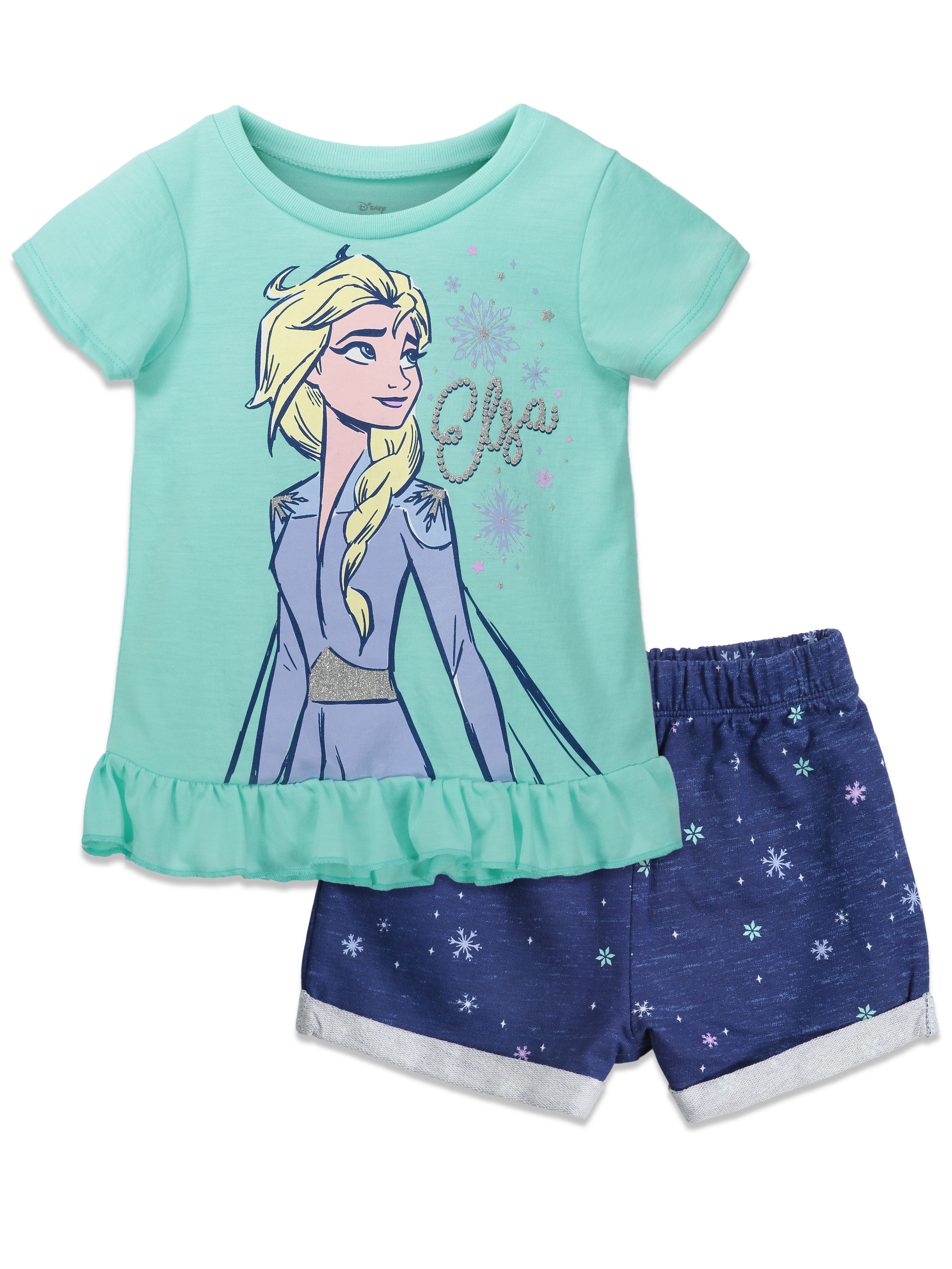 Disney Frozen Elsa Little Girls French Terry Shorts Set 5 White