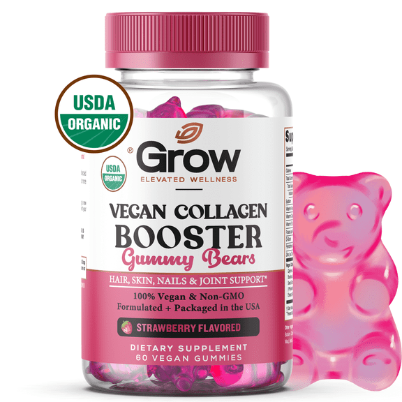 Collagen Boosting Gummies | Collagen Booster Gummy for Natural Collagen Production | Hair, Skin, Nails, Joint Support | Vegan Pectin Supplements Chews for Women & Men | 60 Strawberry Gummies