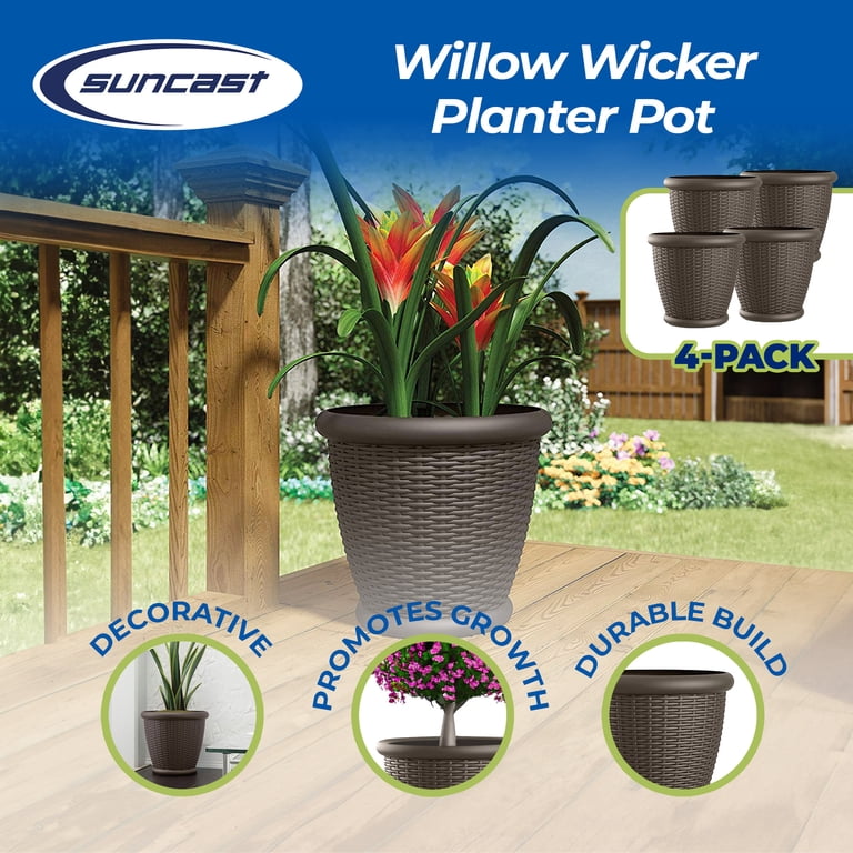 Suncast Willow 18" Decorative Wicker Planters, Java, 4-Pack photo 2