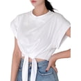 thumbnail image 3 of Womens Round Neck Solid Knot Hem Tee Short Sleeve Summer Blouse For Women, 3 of 4