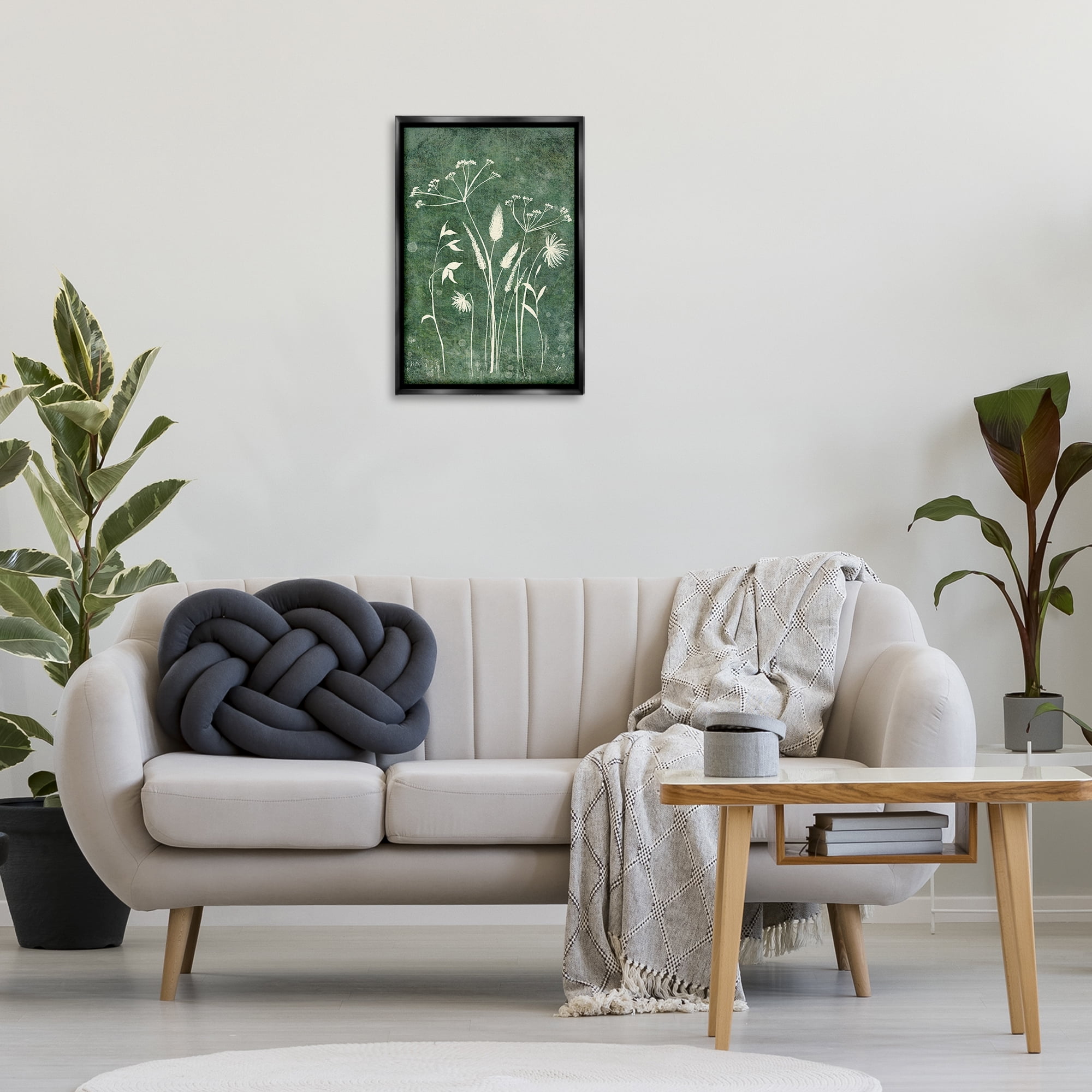 Stupell Industries Wildflowers on Rustic Green Plants & Flowers Painting Black Floater Framed Canvas Art Print Wall Art, 17 x 25