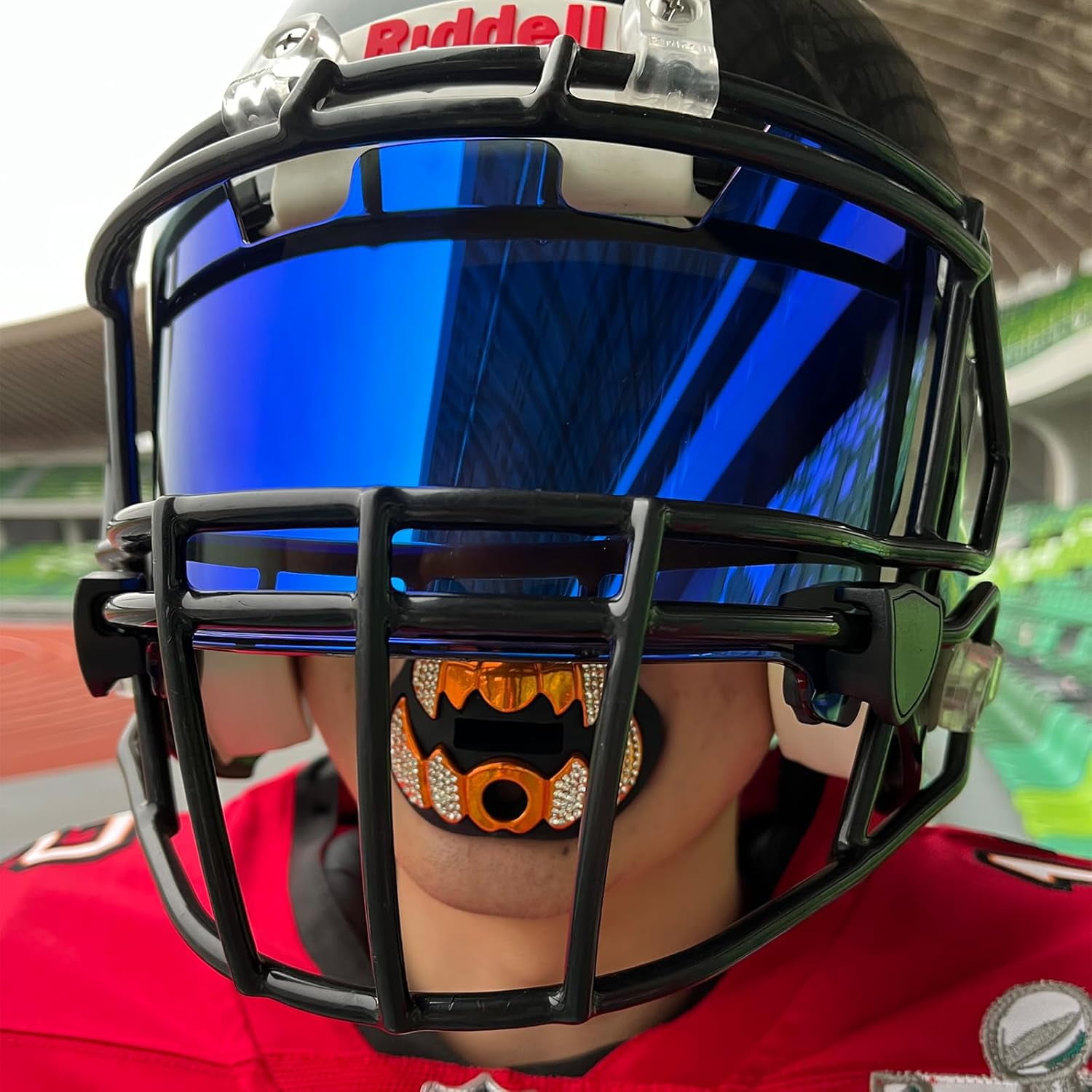 Football Mouth Guard with Connected Strap- 3D Beast Chrome Adult and Youth Mouth Guard-Mouth Piece for Sports for Maximum Air Flow and Teeth Protection