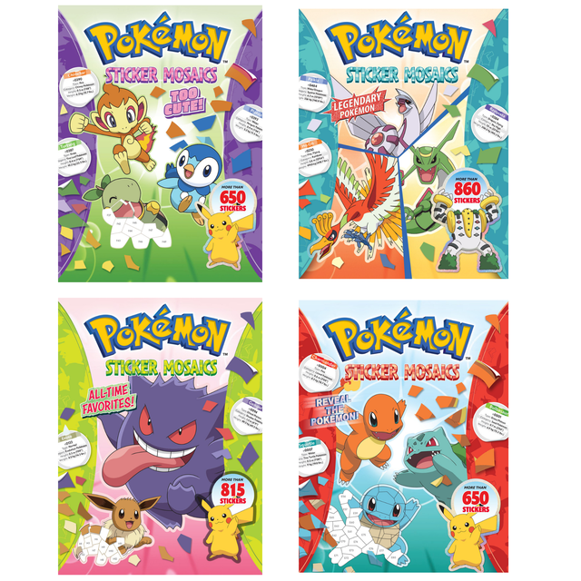 Pokémon Sticker Mosaics for Fun and Relaxation, 40 Full Color Posters with Tear-Out Pages of Legendary, Paint by Sticker for Kids and Adults (Set of 4 Books)