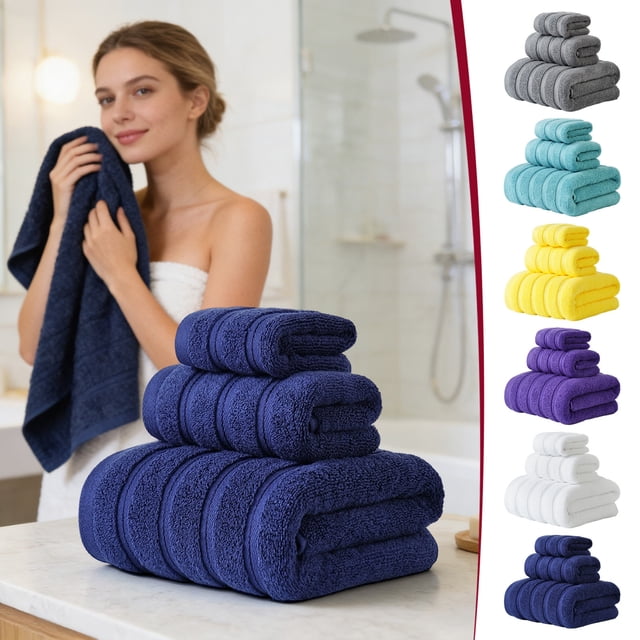 Toalla De Baño Toallas de baño de 3 piezas,de fibra superfina,suaves y absorbentes,ideales para el baño o spa (azul). Rkxzt