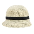 thumbnail image 1 of Hukapapa Sombrero de paja con lazo negro de verano para bebé, sombrero de pescador, sombrilla, sombrero para niños y niñas, color beige, 1 of 5