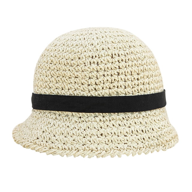 Hukapapa Sombrero de paja con lazo negro de verano para bebé, sombrero de pescador, sombrilla, sombrero para niños y niñas, color beige
