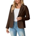 thumbnail image 4 of Women's Single-Button Tailored Blazer Jacket – Notch Lapel, Lightweight Suit Coat Coffee 14, 4 of 8