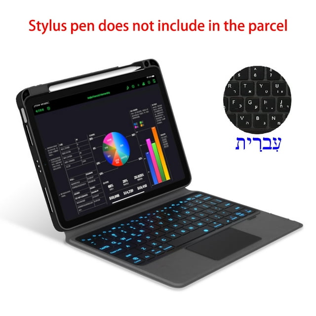 Detachable Magic Keyboard Case For iPad Pro 12.9 11,Air 5 4 3 10.9 iPad 10.2 7/8/9th 10th Gen Mini 6 Tablet Funda Keyboard Cover Hebrew Keyboard iPad Mini 6
