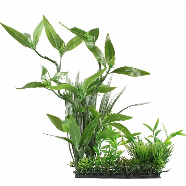 Planta de simulación de caja para mascotas trepadoras Simulación de adornos de césped acuático Pecera Paisaje Césped acuático ornamental de plástico Hojas solubles en agua en bambú