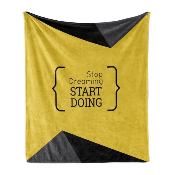 Black and Yellow Soft Flannel Fleece Throw Blanket, Geometric Design with a and Wise Saying in Brackets, Cozy Plush for Indoor and Outdoor Use, 50" x 60", Black and Yellow, by Ambesonne
