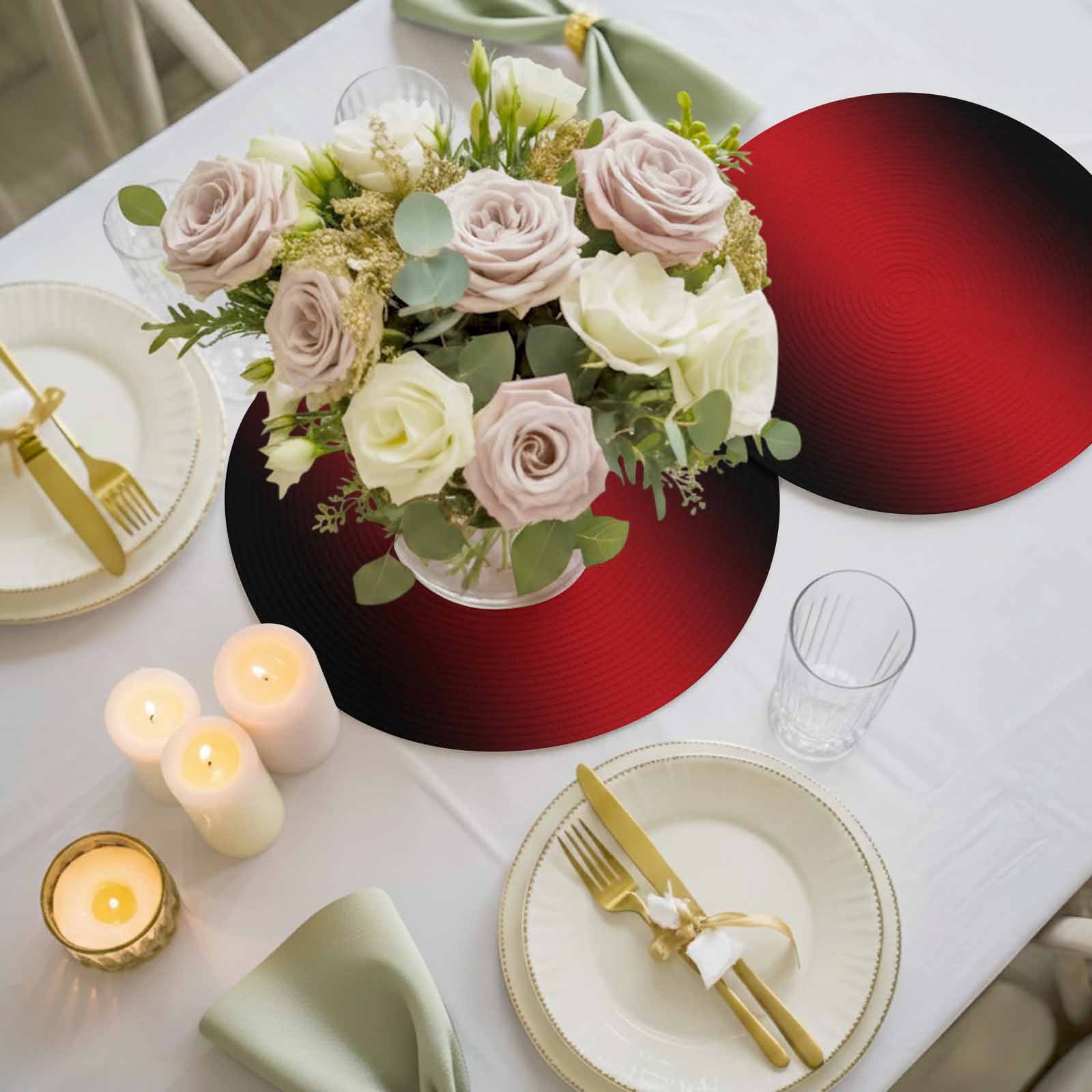 Black Red Ombre Round 13 Inch Placemats Set of 6, Modern Art Abstract Aesthetics HeatResistant Non Slip Place Mats for Dining Table, Wipeable Braided Kitchen Table Mats for Housewarming