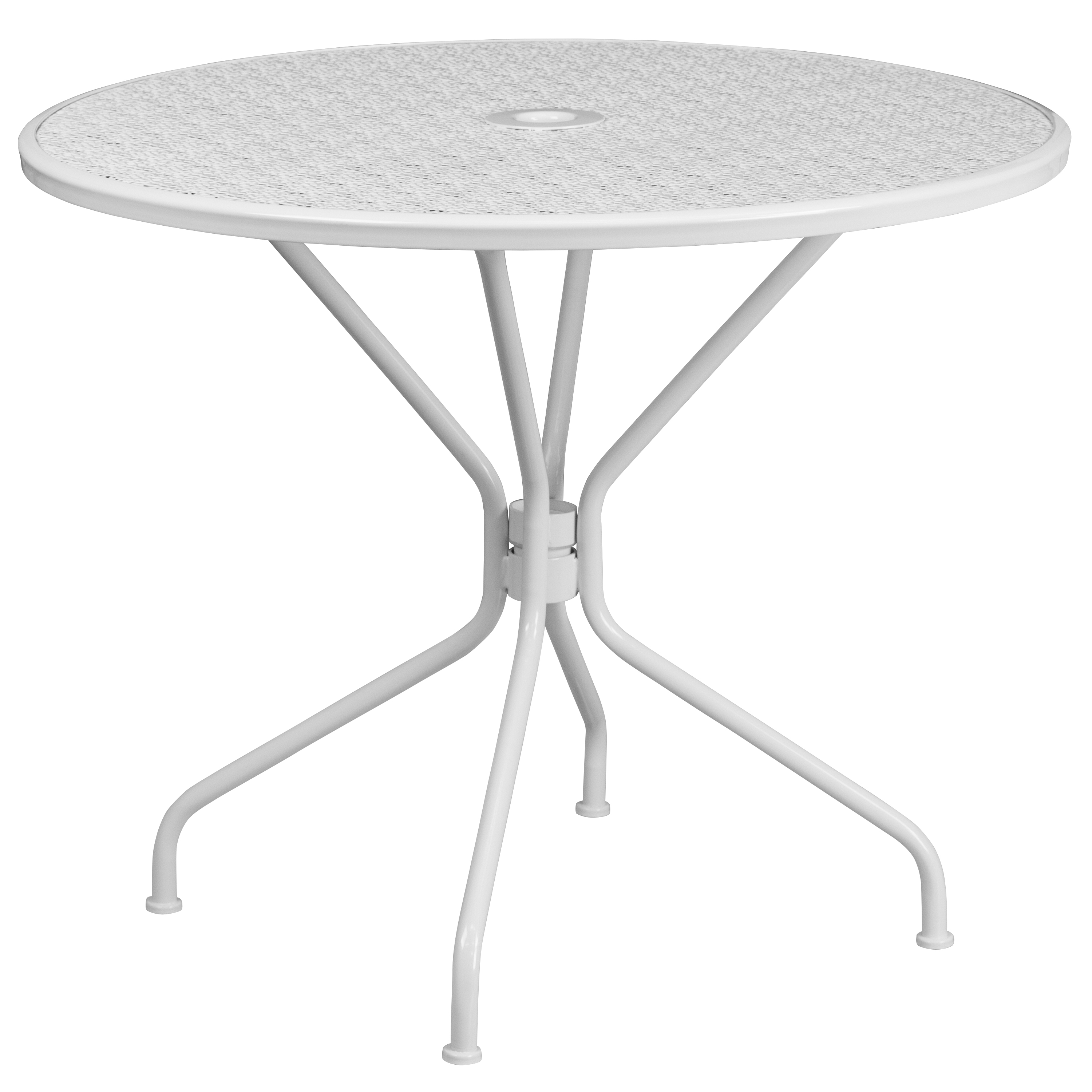 Flash Furniture Oia Commercial Grade 35.25" Round White Indoor-Outdoor Steel Patio Table Set with 4 Square Back Chairs - image 4 of 5