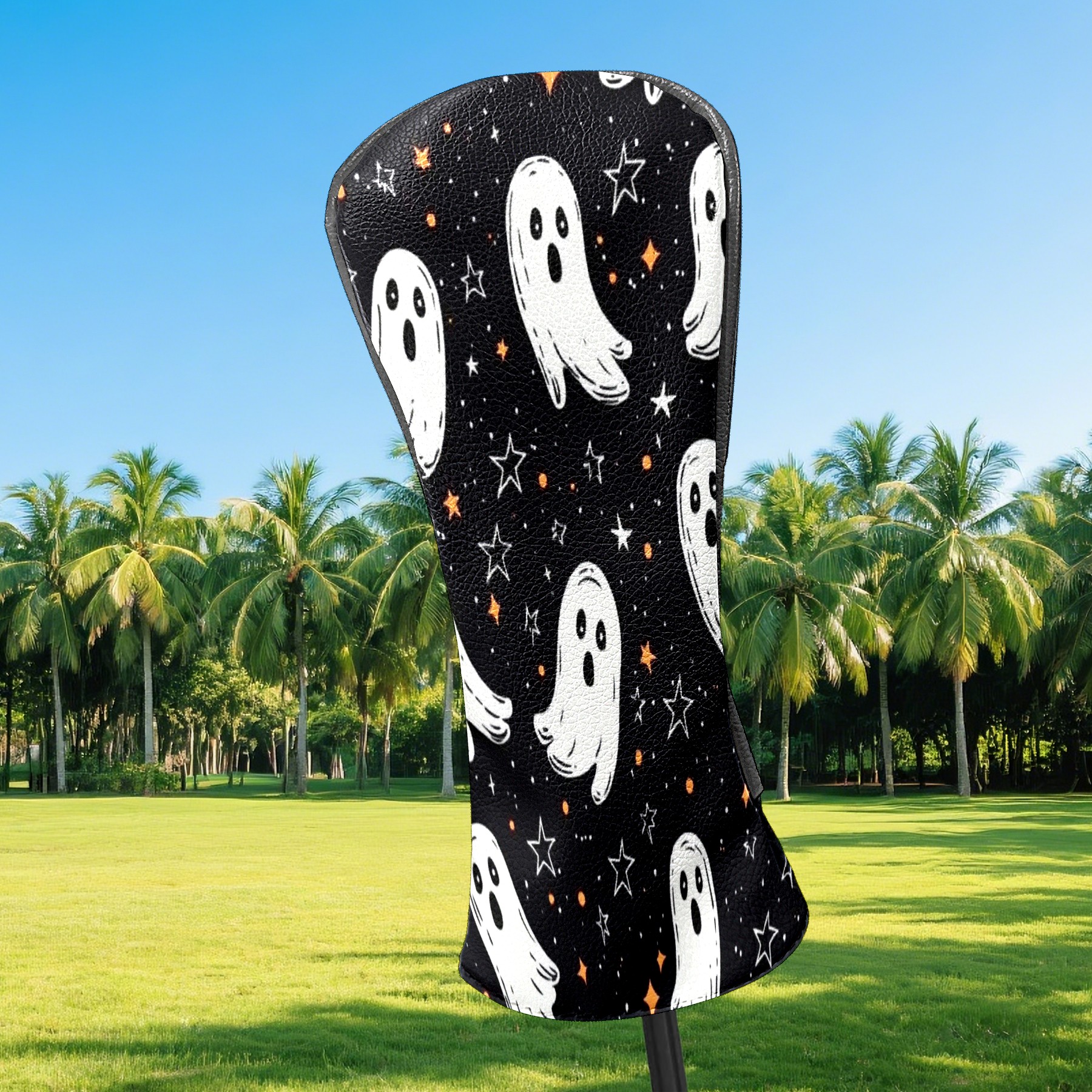 Golf Club Covers, Black WhiteGhost Premium PU Leather Driver Hybrid Putter Head Covers with Velvet Lining, Waterproof Golf Gifts for Men Women