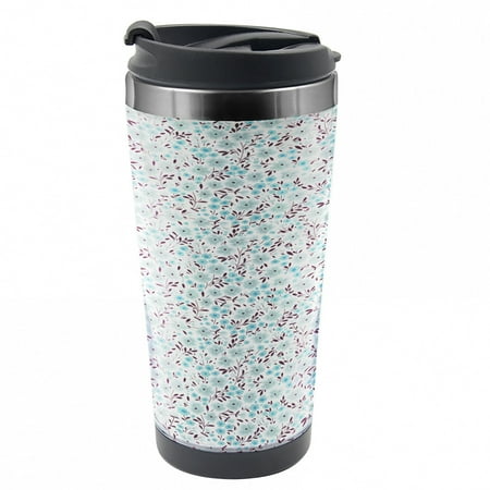 

Flower Travel Mug Soft Ornamental Field Design Steel Thermal Cup 16 oz by Ambesonne